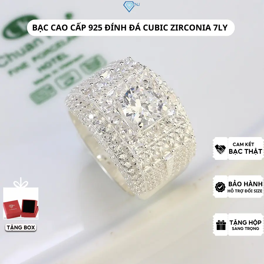 Nhẫn nam đẹp đính đá sang trọng bản lớn, trang sức bạc 925 cao cấp NNA0427 - Trang Sức TNJ