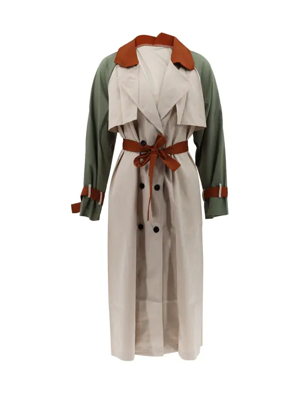 Women's Colorblock Double Button Belted Trench Coat, Basic Chic Lapel Neck Long Sleeve Outerwear For Work Office Business, Ladies Spring & Fall Clothes 2