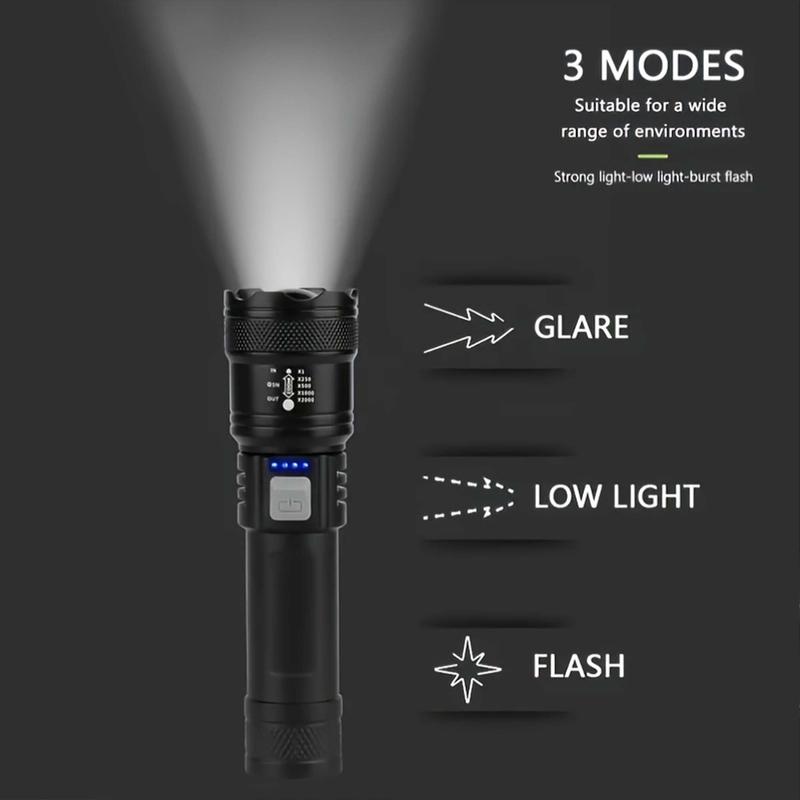 Rechargeable Flashlight, 1/2/4 Counts 12000 Lumens LED Flashlight, Adjustable High Brightness Flashlight, Portable Lighting for Camping, Outdoor Activities Long Distance 4