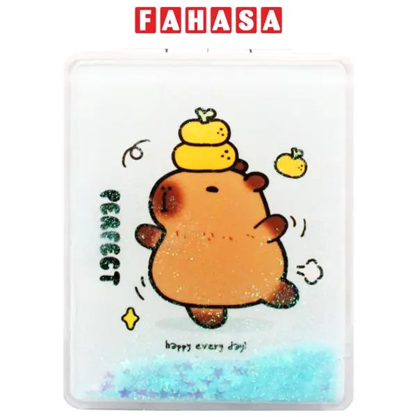 Gương Chữ Nhật Cầm Tay 2 Mặt Nhũ Kim Tuyến Hình Capybara - WanLongDa ZT185-2465H1 - Màu Xanh Dương