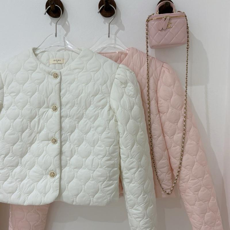 Pamela Top - Áo khoác phao hàn form ngắn , nhún vai ( Trắng Kem - Hồng )