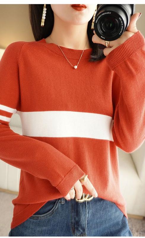 Product Introduction of Autumn new women's cotton sweater loose slim fit round neck multicolor sweater Western style inner wear bottoming shirt fashion tops 29