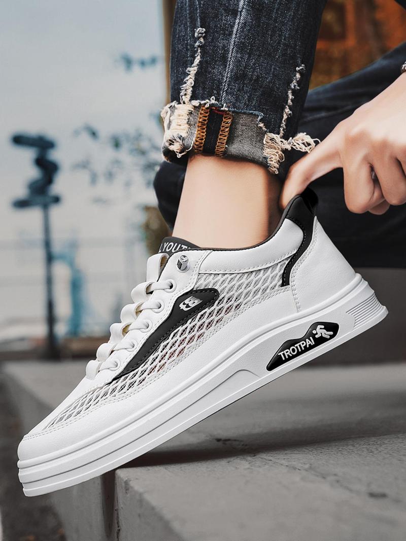 Product Introduction of Men's Casual Breathable Mesh Sneakers, Fashionable Lace Up Low Top Sneakers for Daily Wear, Male All-match Round Toe Sports Shoes for Daily Wear 6