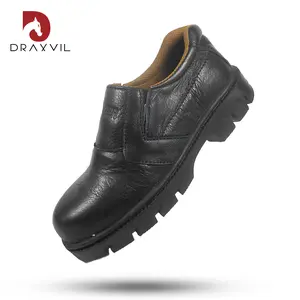 Draxvil Kulit Sapi Asli - Sepatu safety pria kulit sapi asli DRAXVIL Original, sepatu slip on Tanpa Hak Round Toe Flat Karet
