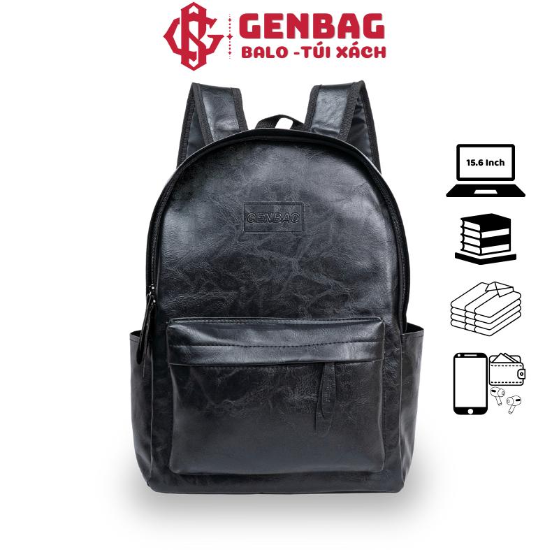 Balo da nam nữ đi học GENBAG balo da pu nam nữ ulzzang chống thấm nước basic trơn đựng laptop 15,6 inch BL23 Backpack Đeo Vai