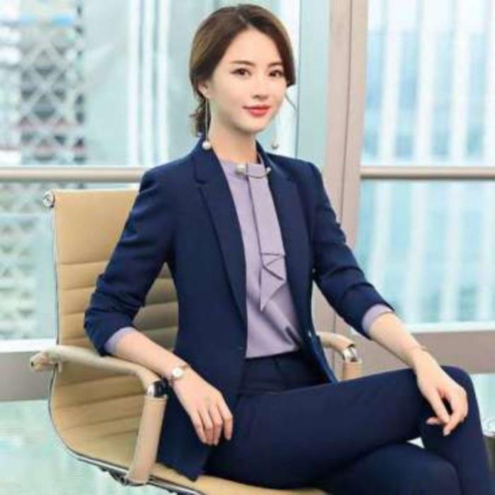 BLAZER WANITA KOREA / BLAZER WANITA PINK FANTA Formal Panjang Semi Tangan Semi Tangan Kerja Cewek Kantor Hitam 5