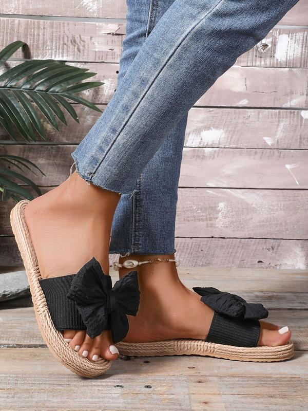 Women's Fashionable Bowknot Design Slides, Casual Comfortable Flat Sandals for Summer, Lightweight Breathable Shoes for Daily Wear, Girl 7