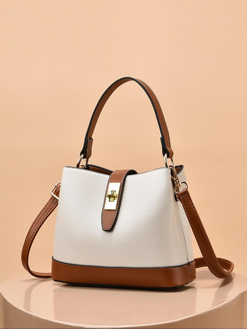 Product Introduction of Women's Fashionable Plain Color Bucket Bag, Casual PU Leather Shoulder Crossbody Bag for Daily Used, Trendy Versatile High-quality Daily Commuting Bag 0