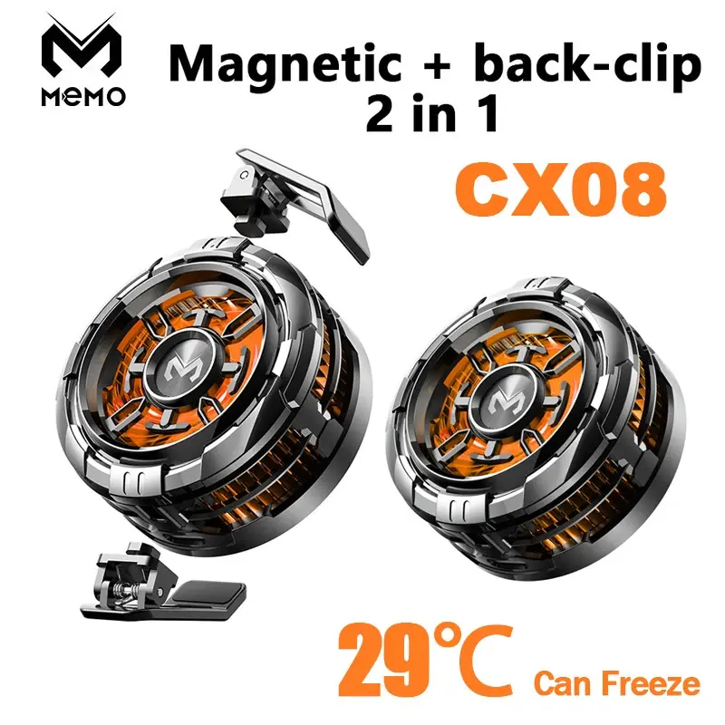 MEMO CX08 ที่วางโทรศัพท์มือถือ, การออกแบบแม่เหล็กและคลิปหลัง, 2 IN 1 พัดลมระบายความร้อนอย่างรวดเร็วเซมิคอนดรอฟท์, หม้อน้ำแช่แข็ง, เข้ากันได้กับ IOS และ Android, เหมาะสำหรับ PUBG, 2024