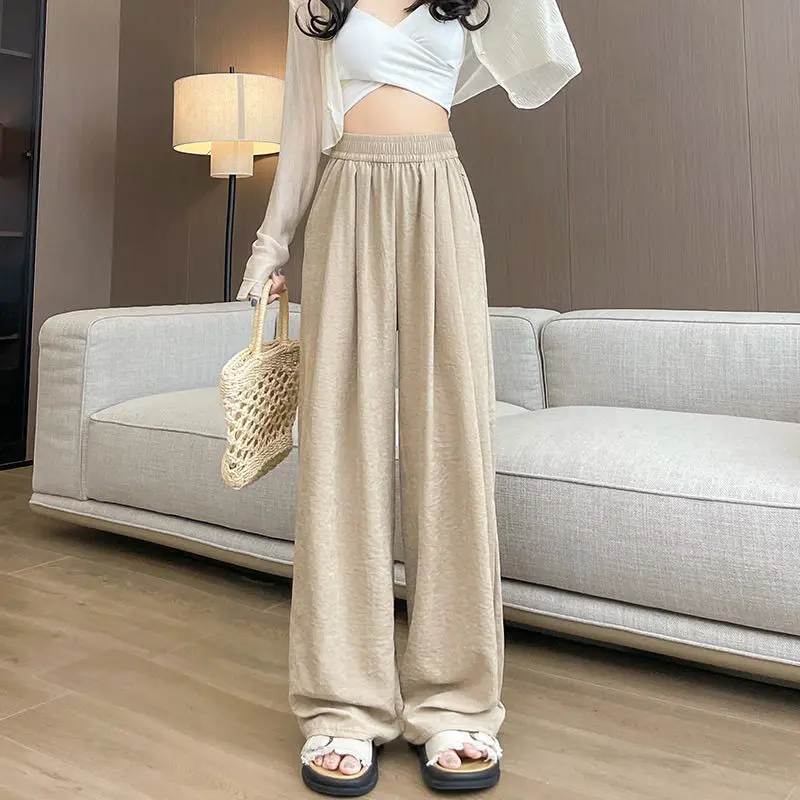 Women's Wide-Leg Pants Summer Casual Versatile Loose High-Waisted Slimming Thin Style Student Sports Korean Version Petite New 2025