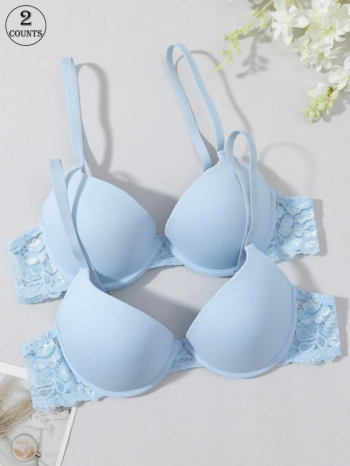 Women's Solid Color Push Up Bra & Lace Panty Two-Piece Set, Comfortable Breathable Underwire Bra & Panty Set, Lingerie Set for Women