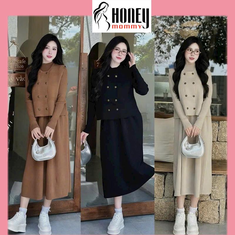 Honey Mommy Set Đầm Bầu Váy Len Tết Bầu Mùa Đông Vải Len Mongtoghi Form Rộng Cổ Lọ Dáng Suông Đi Làm Đi Chơi HD4725