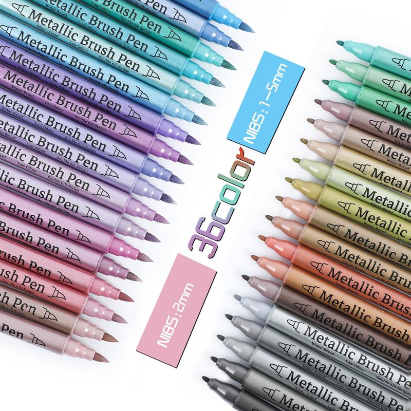 Product Introduction of Metallic Paint Marker Pen, 12/24/36pcs Dual Tips Metallic Paint Marker Pen Set, Fine Marker Pen for Rock Wood Ceramic Canvas DIY Painting Drawing, Art Supplies 0