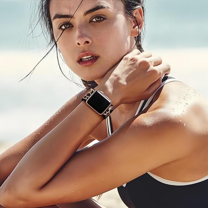 Fashionable Leopard-Print Nylon Elastic Watch Band (Band Only), Stylish Watch Band for Men & Women, Wearable Accessories Compatible with Apple Watch Series 6