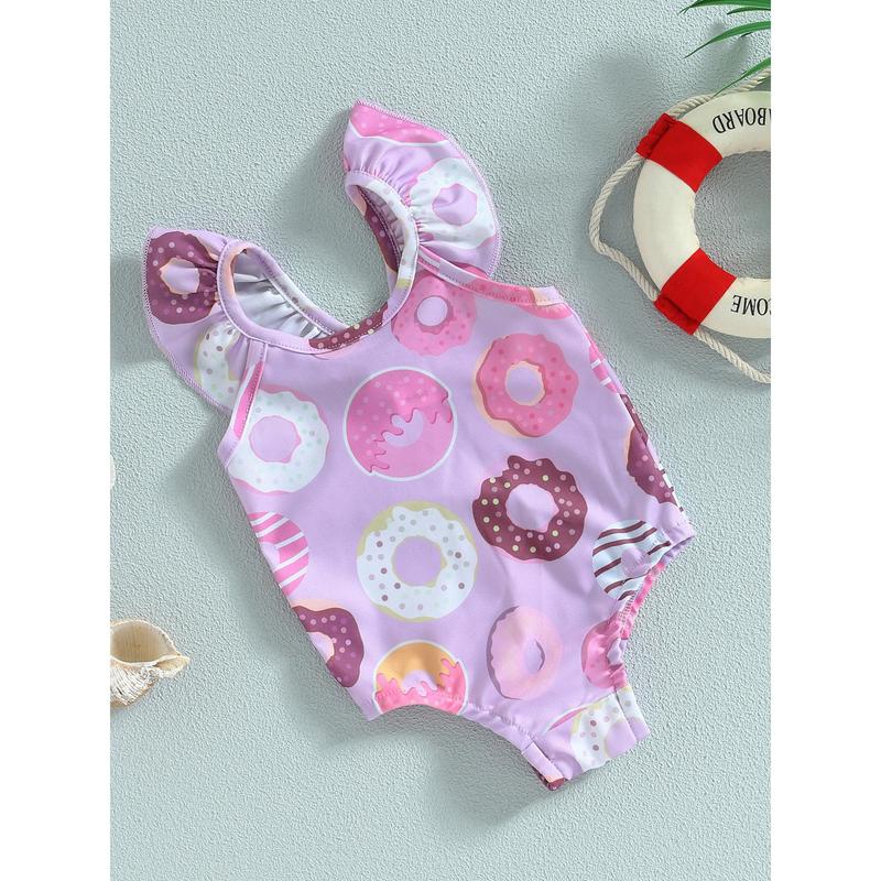 Product Introduction of Baby Girls Summer Casual Romper Swimwear Sleeveless Cartoon Donut Print Bathing Suit 42
