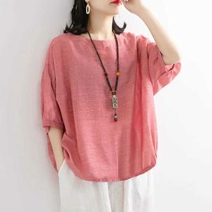 100% Cotton Loose Plus Size T-Shirts Plain Korean Style Summer Short Sleeve Tops Lady Half Sleeve Cotton and Linen Shirts