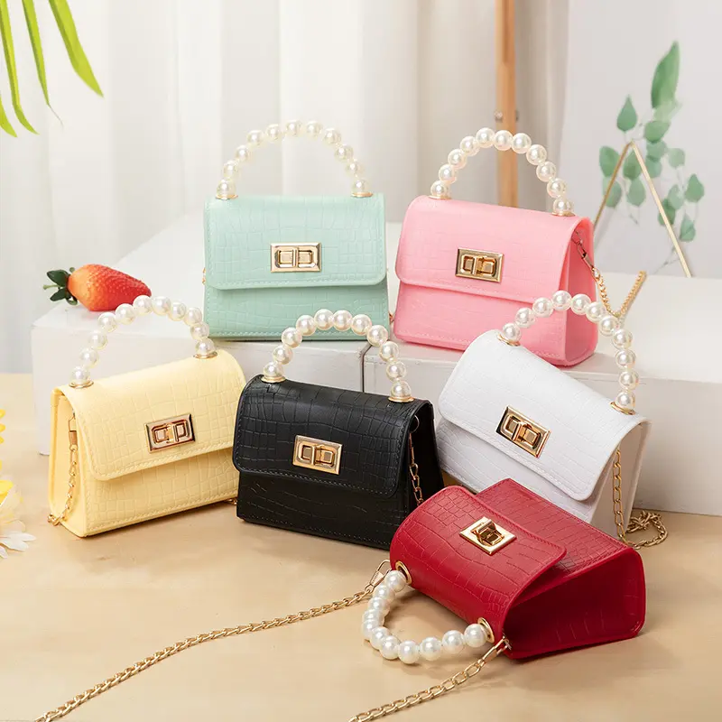 Crocodile Pattern Jelly Bag 2024 Cross-border Bag PVC Children's Pearl Handbag Coin Purse Wholesale Crossbody Small Bag