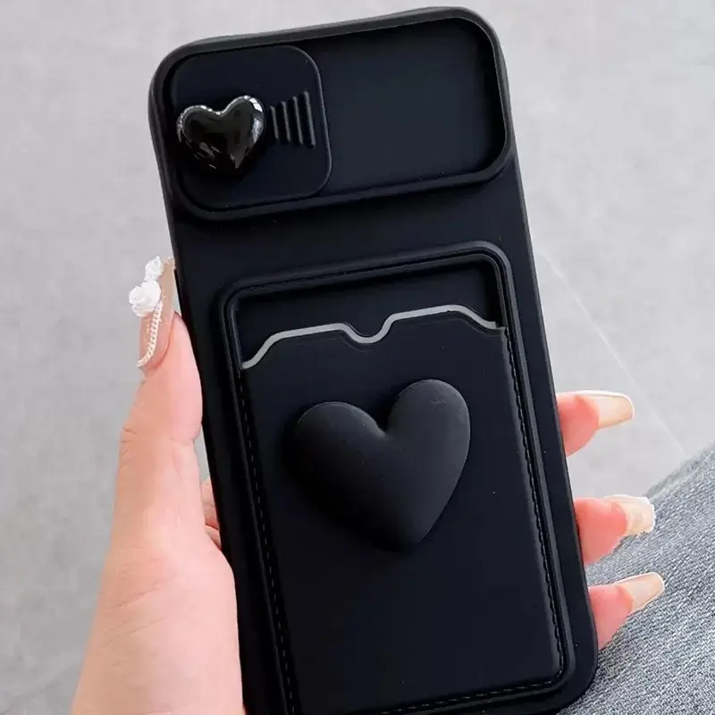 Heart Pattern Phone Case with Card Slot, Shockproof Phone Protective Cover, Phone Accessory Compatible with iPhone 15 14 13 12 11 Pro Max, Casing 3