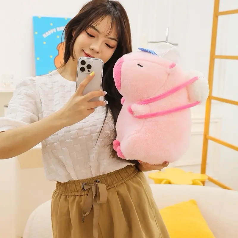 Gấu Bông Capybara Màu Hồng Dễ Thương Đeo Ba Lô nhập khẩu cao cấp ( tem hãng ) chuẩn hàng quảng châu Thú Bông Đồ Chơi Thú Nhồi Bông Toy Voi 1