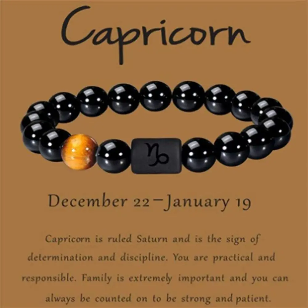 12 Constellation Zodiac Signs Beads CoupleBracelet Natura  Black Onyx Stone