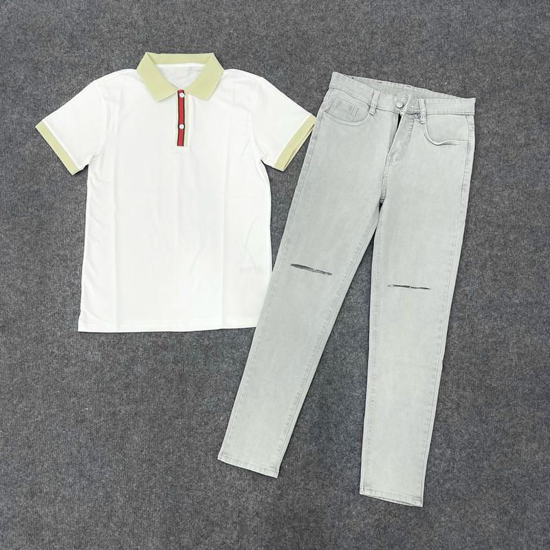 Combo Áo Polo PL31 Trắng Phối Quần Jean 211 0
