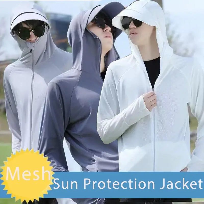 เสื้อโค้ทหมวก unisex เสื้อโค้ทป้องกันแสงแดด UV แขนยาว ชุดกีฬาคลุมด้วยผ้าป้องกันรังสีอัลตราไวโอเลต แจ็คเก็ต unisex ที่เบาและนุ่มสำหรับผู้ชายและผู้หญิง #u0004