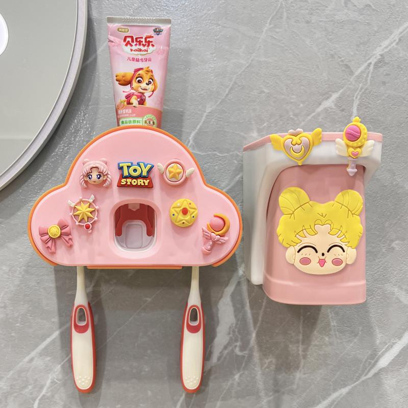 Dụng Cụ Lấy Dụng Cụ lấy Kem Đánh Răng Kem Đánh Răng Tự Động, Thiết Kế Hoạt Hình Dễ Thương, Treo Tường, Giá Để Bàn Chải Đánh Răng, Dành Cho Bé Gái, Dụng Cụ Sắp Xếp Phòng Tắm