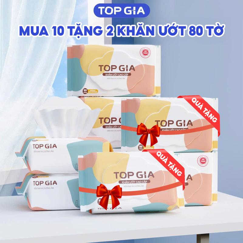 (Mua 10 Tặng 2) Khăn ướt TOPGIA 80 tờ cao cấp, không cồn không hương liệu an toàn cho mọi làn da Giấy Vệ Sinh Cho Bé