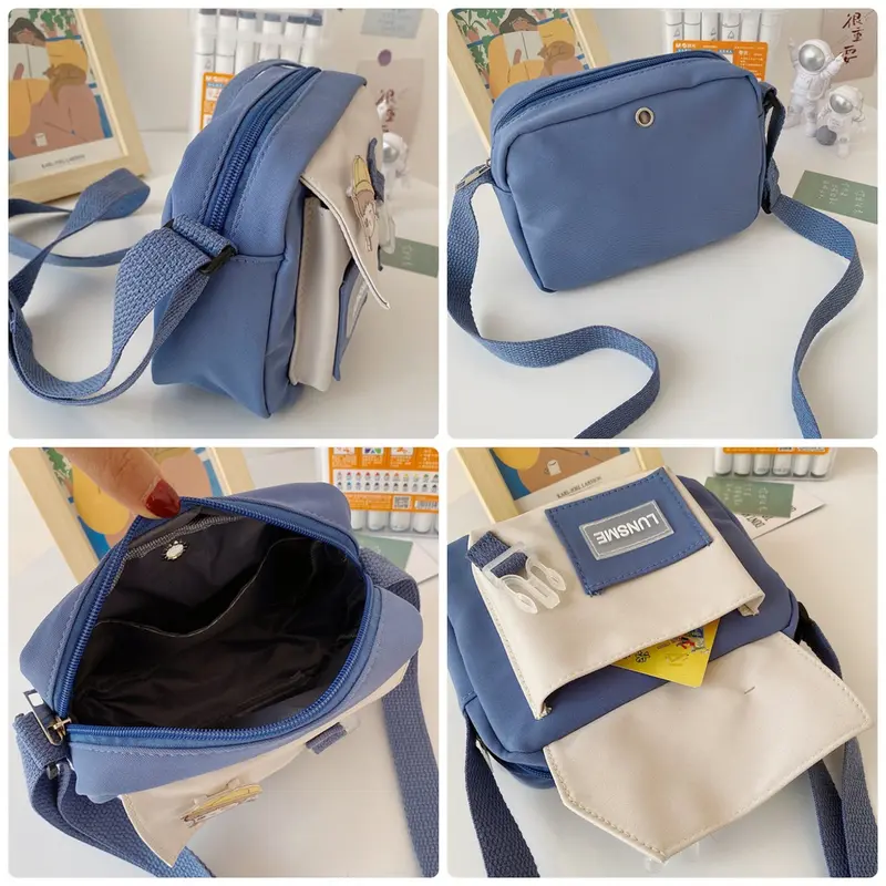 Túi chéo nữ xinh trộn màu Lunsme vải canvas thời trang Hàn Quốc cho học sinh 4