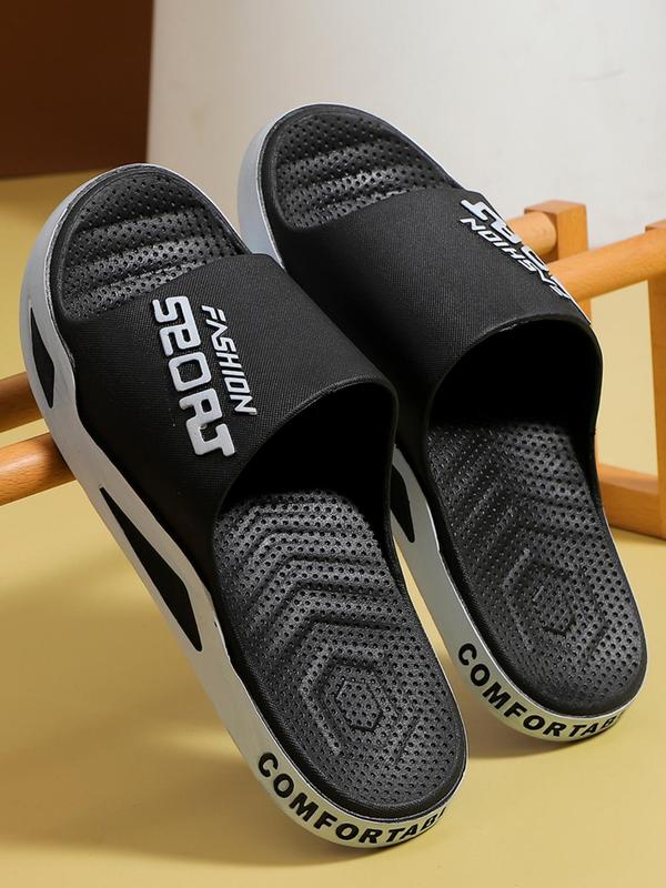 Men's Casual Letterd Print Non-slip Slides, Comfortable Soft Colorblock Slippers for Indoor Outdoor Beach Shower, All-match Commuter Shoes for Work & Daily Wear 2