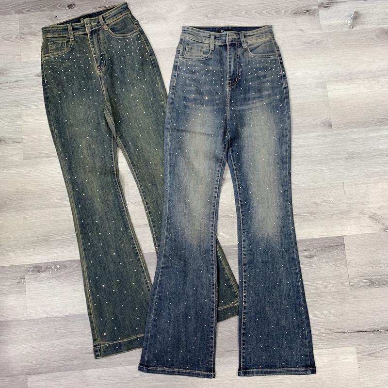 Quần jean nữ ống loe phom ôm 100cm 88cm chất co dãn ĐÍNH ĐÁ MS0019 Women