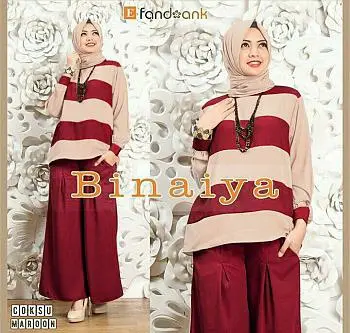 Stelan muslim set 3in1 Binaiya jersey Baju Celana Karet Kulot Setelan Panjang Lembut Fit Nyaman Melar 1