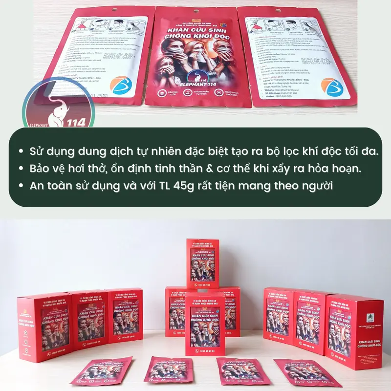 Mặt nạ phòng độc, chống khói dạng khăn cứu sinh, chặn khói và khí độc phòng khi chạy nhà, hỏa hoạn - 5 gói 1