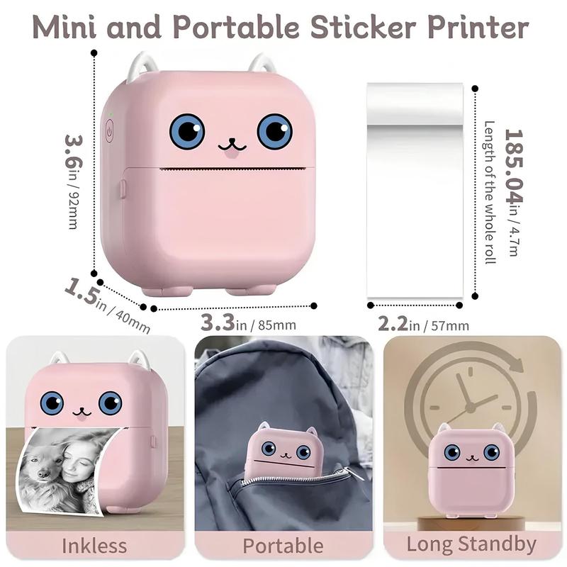 Portable Mini Printer, 1 Box Portable Wireless Photo Printer with Print Paper & Photo Sticker & Photo Corner Sticker, Bluetooth-compatible Label Printer for iOS & Android 1