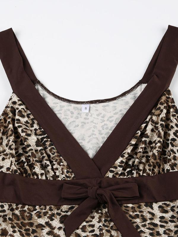 Women's Leopard Print Bow Decor Contrast Binding Tank Top, Asymmetrical Hem Sleeveless Top for Summer, Fashion Women's Top for Daily Wear Valentine's Day, gift 5