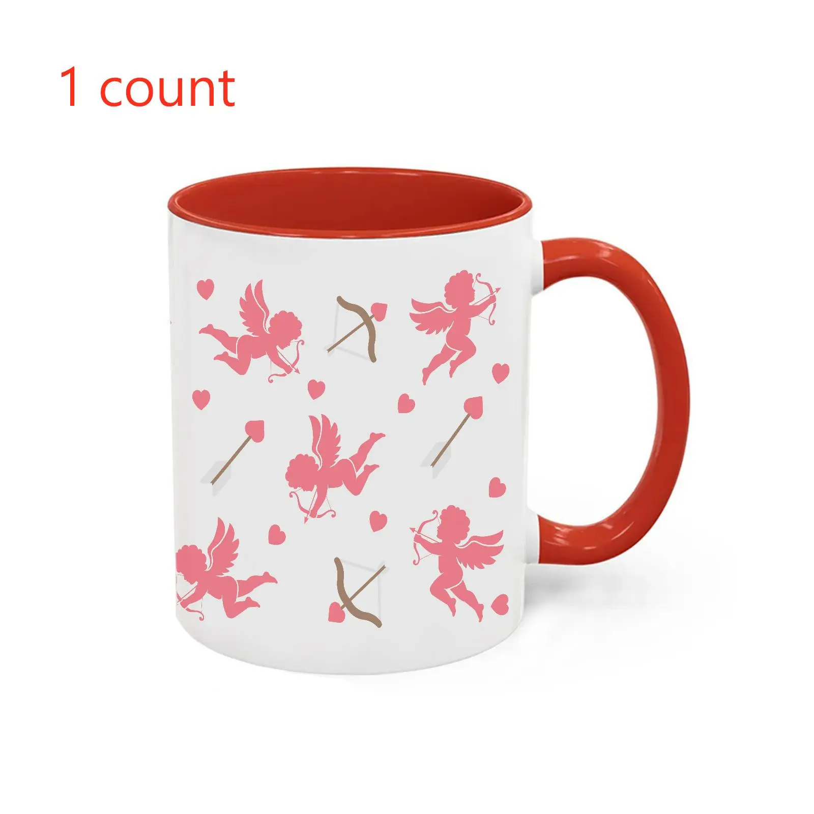 Heart Cupid Pattern Mug, 1 Count 11oz Ceramic Coffee Mug with Handle, Drinking Cup for Home Office Use, Gift for Couple, Wedding Anniversary Gift
