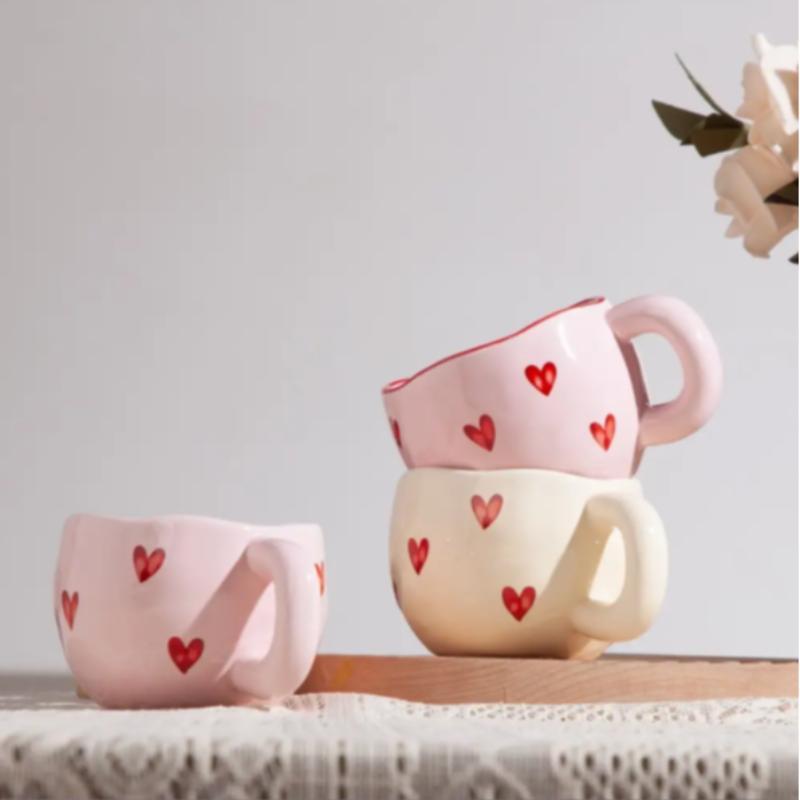 Heart Pattern Ceramic Coffee Mug, 1 Count Romantic Drinking Cup, Drinkware for Home Office,  Alt Coffee Cup Gift for Couples Her Boyfriend Girlfriend 4