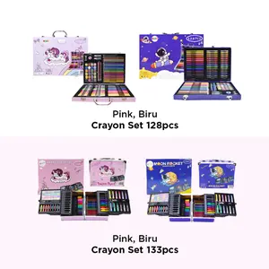 Crayon Warna Set 128pcs & 133pcs Koper Besi Pensil Menggambar Spidol Krayon
