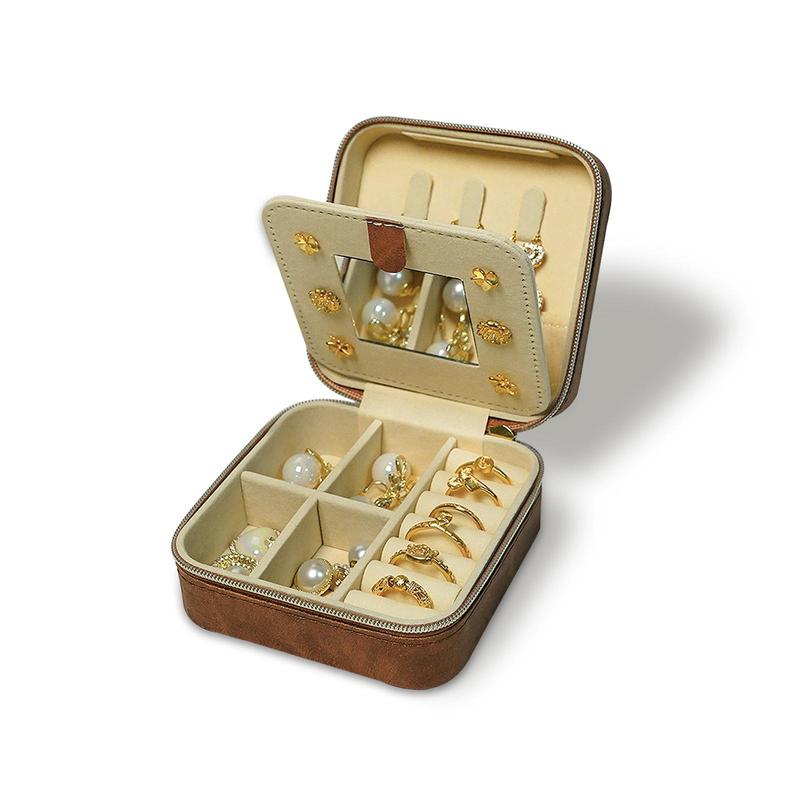 Product Introduction of Vintage Style Mini Jewelry Box, 1 Count Portable PU Leather Jewelry Organizing Box with Mirror, Jewelry Storage Box for Earrings, Necklaces, Rings 13