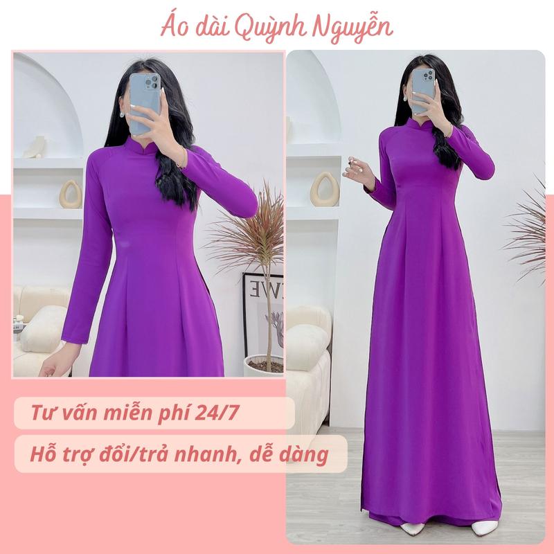  Áo dài trơn áo dài lụa mỹ cổ truyền thống trơn màu tím huế 2 tà tay dài tà A co dãn trẻ trung mịn mát - MÃ T15 Nữ  Women Dress 
