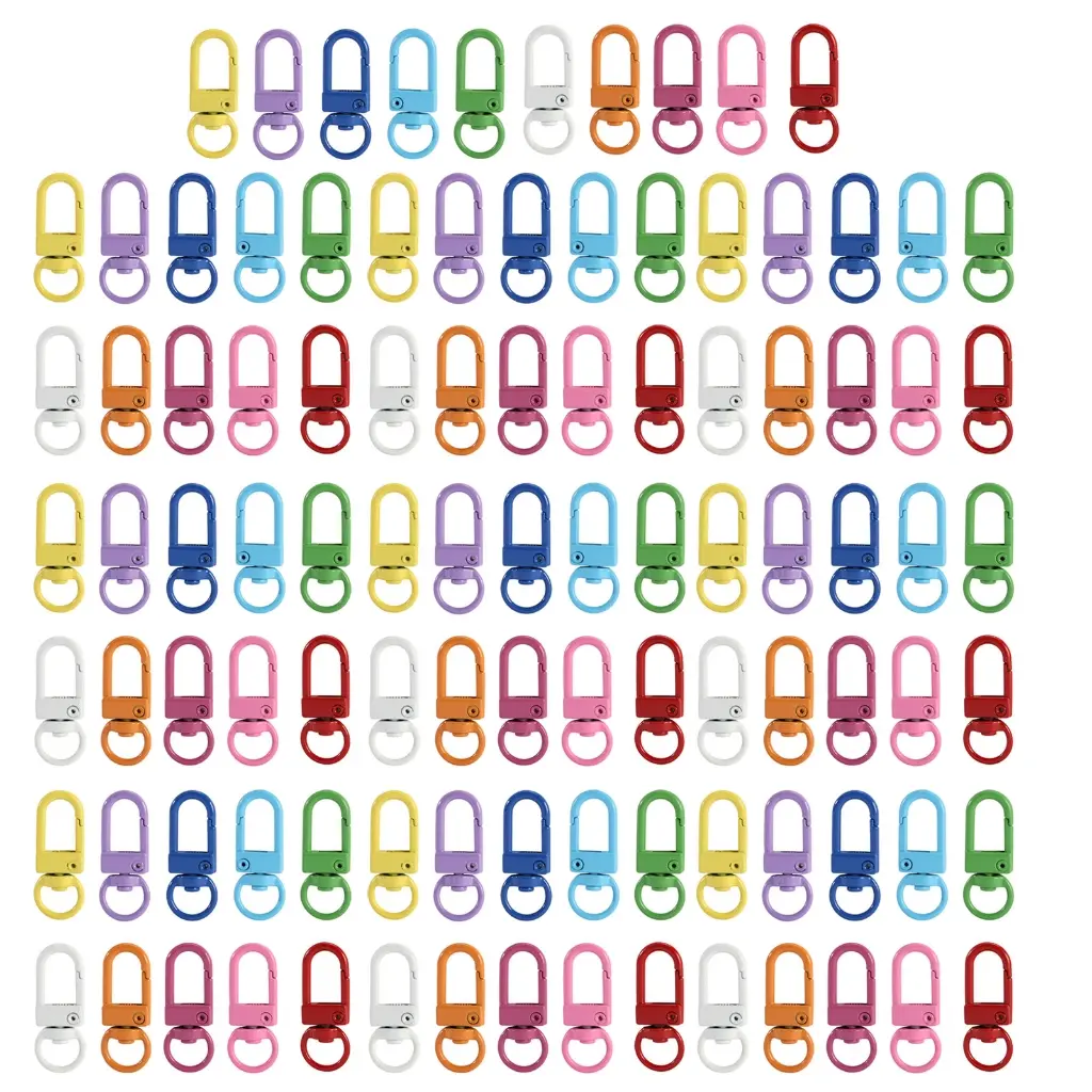 Rantai Kunci Pengapit Carabiner, Berwarna-warni, 100pcs, Pengapit Udang Galah, Cangkuk Rantai Kunci Berputar, Cangkuk Snap Logam, Keperluan Kraf