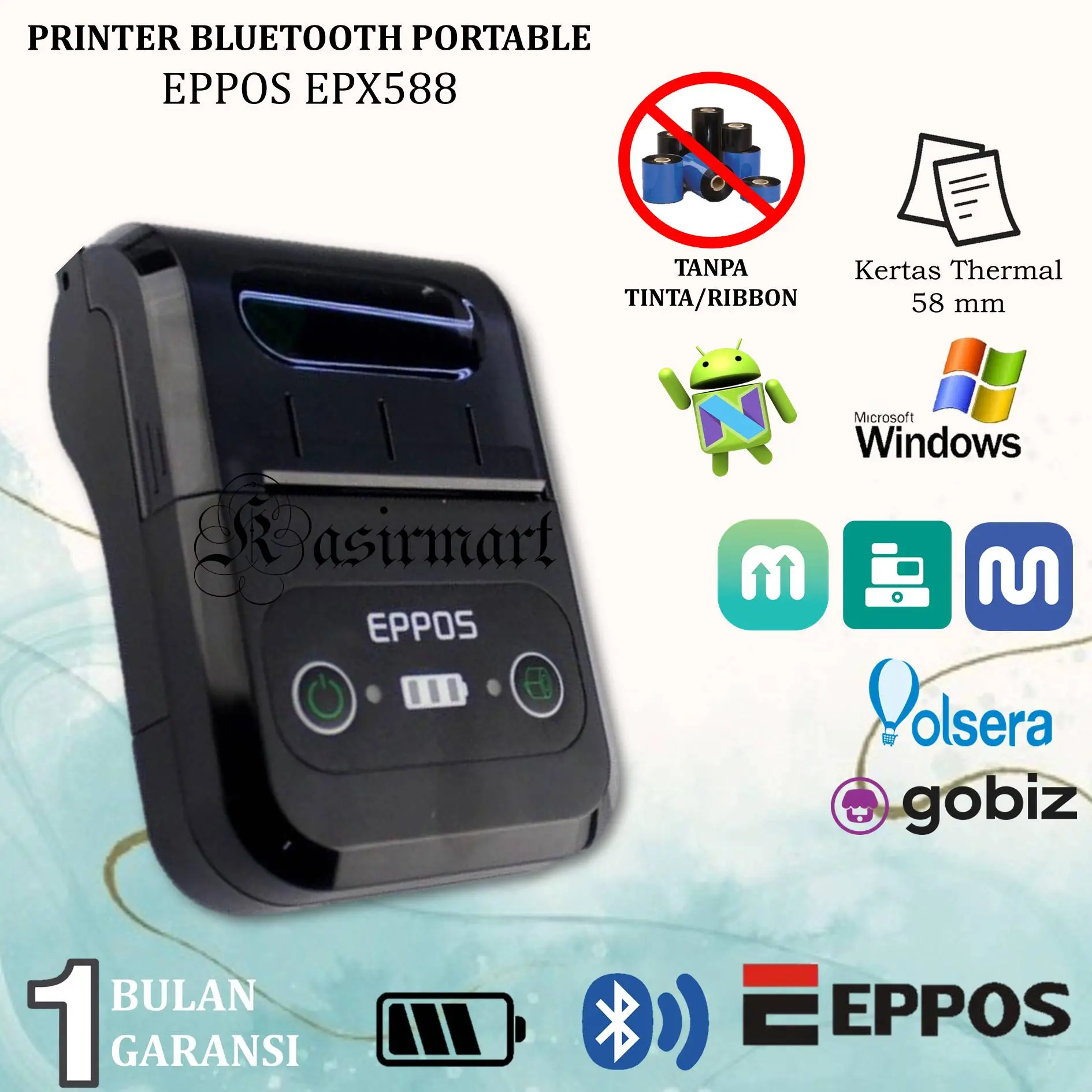 Eppos EPX588 Mini Printer Thermal Bluetooth Portable 58mm RPP02 Support ...