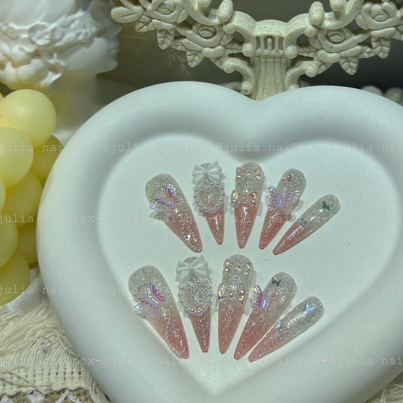  JuliaNailbox Mã 15 omber hồng mix nhũ flash Móng tay giả thiết kế thủ công sơn gel   tặng kèm keo miếng dán dũa bông lau móng   gắn dễ dàng tiện lợi có thể tái sử dụng  Nữ 