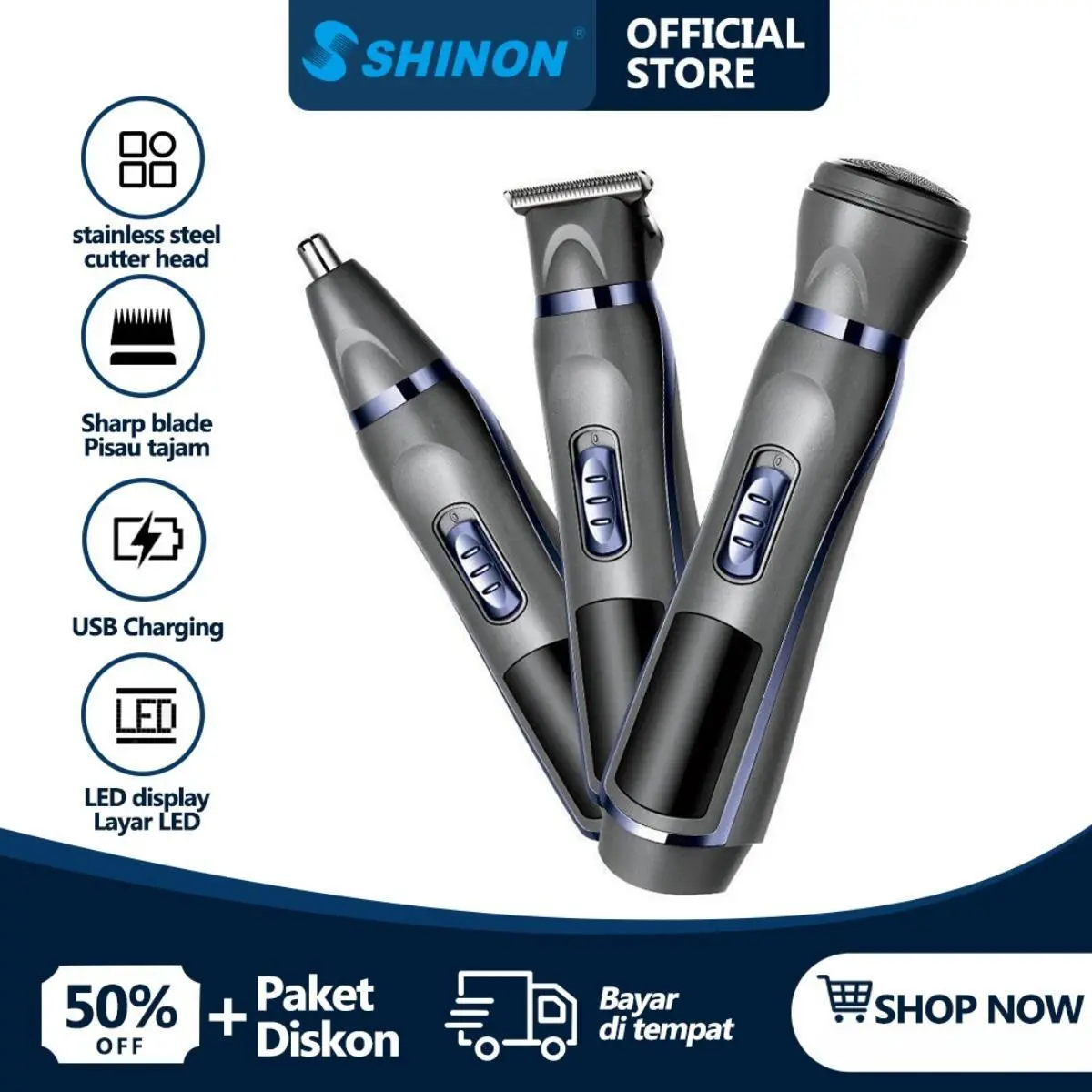 NIKAI Pisau Cukur Jenggot Alat Cukur Kerokan Jenggot Rambut Elektrik Alat Potong Rambut Electric Nose Trimmer Pencukur Intuition Pembersih Hidung Kumis Mesin