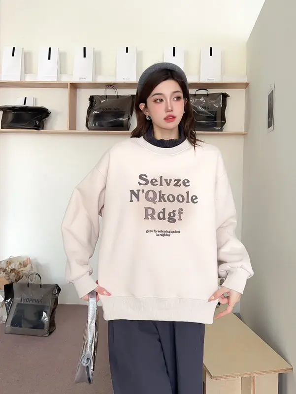 Áo sweater cổ tròn SKINI nam nữ form rộng phong cách Hàn Quốc S25 - Top, Hoodie 1