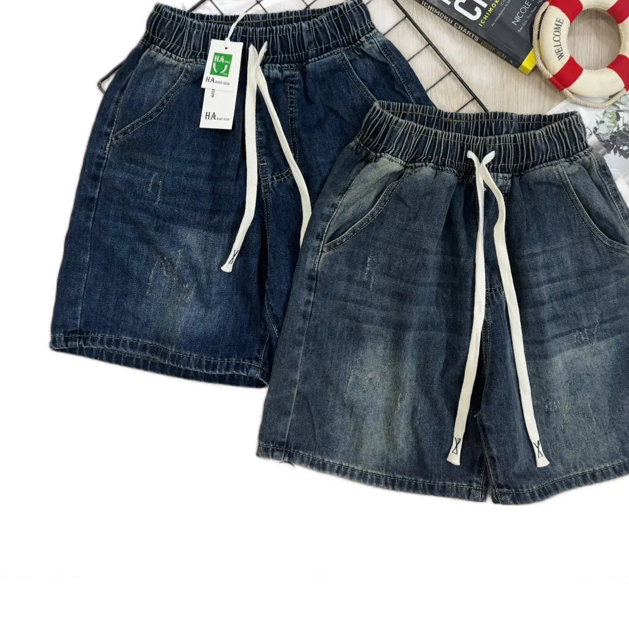 Quần sọt ngố jean lưng thun nữ cao cấp  có 2 màu và size từ 20kg-65kg quanjean den jeans