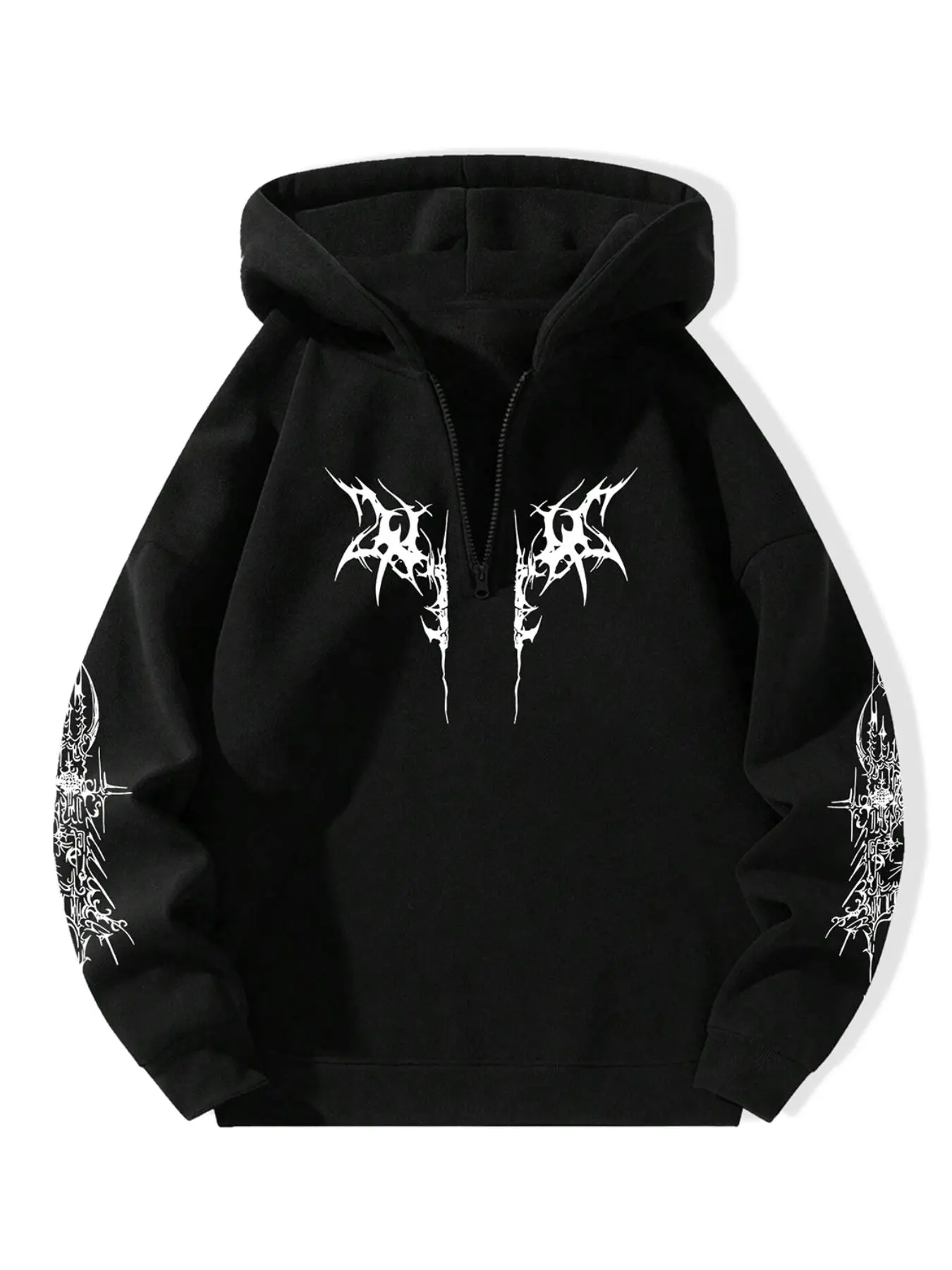 Men's Thermal Lined Drop Shoulder Half Zip Up Hoodie, Casual Regular Fit Graphic print Long Sleeve Hooded Sweatshirt for Fall & Winter, Men's Top for Daily Wear