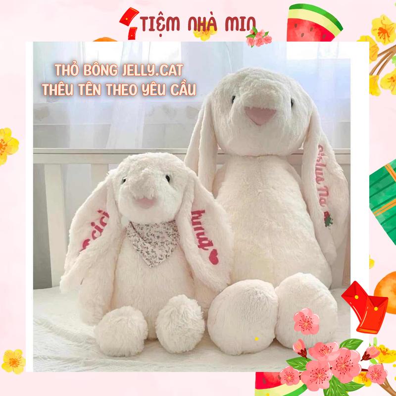 [Thêu tên] [Có Sẵn] Thỏ Bông JellyCat Tai Dài Thêu Tên Theo Yêu Cầu, Quà Tặng Em Bé, Quà Tặng Cặp Đôi, Lông Siêu Mềm Mịn, Ít Rụng, An Toàn [DOU-04] - Tiệm Nhà Min xám không có bpa Thú Nhồi Bông Toy