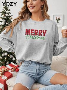 YOZY Women's Letter Print Drop Shoulder Sweatshirt, Casual Long Sleeve Round Neck Pullover for Fall & Winter, Ladies Clothes for Daily Wear