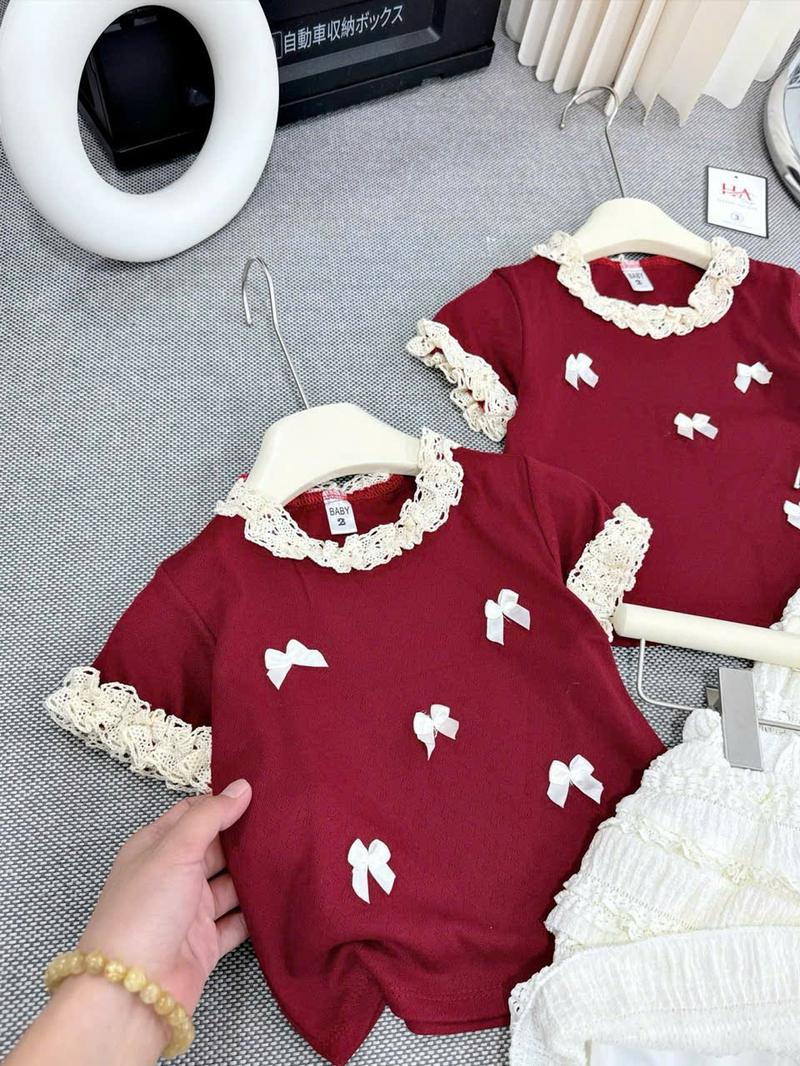 Product Introduction of [S1] Sét bộ 1 áo đỏ nơ + 1 chân váy trắng siêu dễ thương cho bé gái size 9-25kg 6